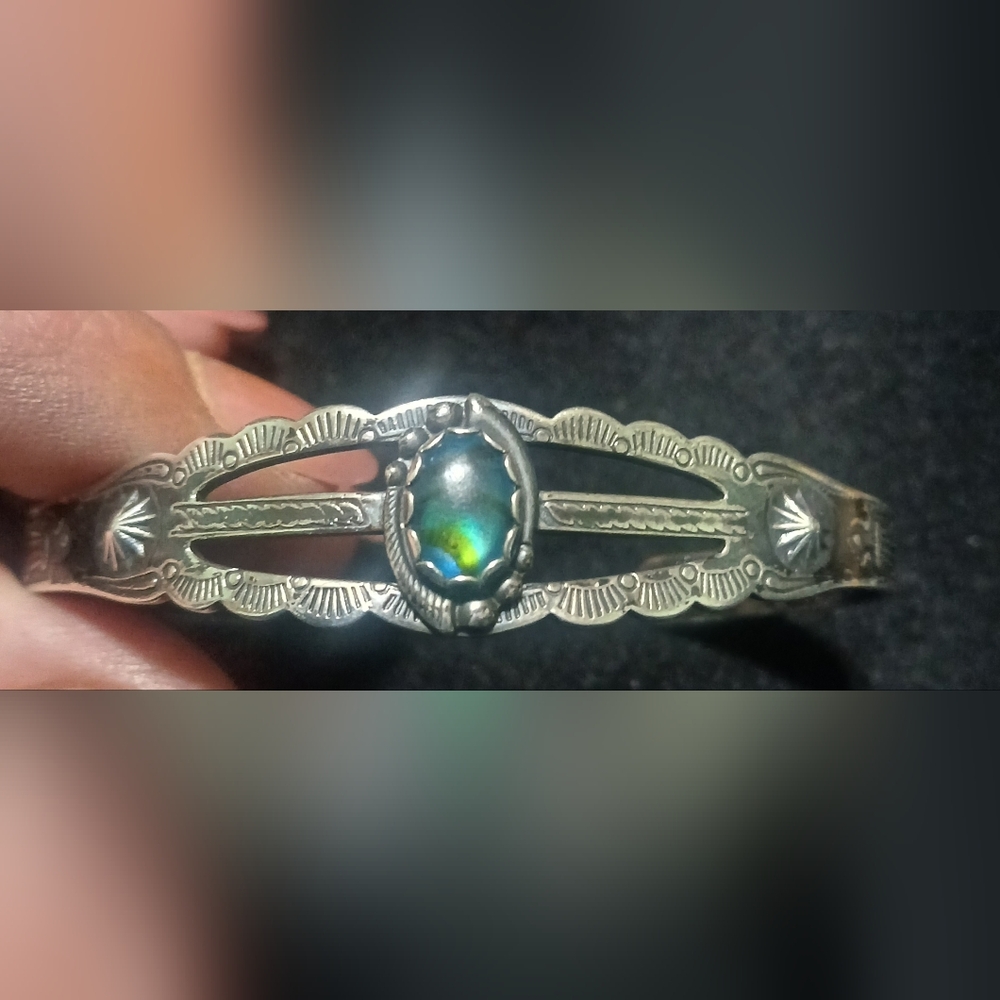 Vintage Sterling/Abalone Cuff Bracelet